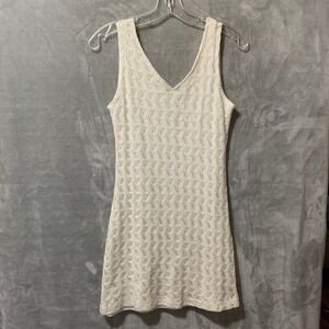 Younique Clothing Womens White Textured Knit V-Neck Sleeveless Mini Dress Lace